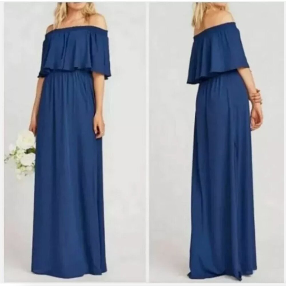 Show Me Your Mumu Dress Womens Size Large Navy Maxi Hacienda Bridesmaid Gown